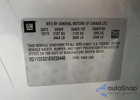 2014 Chevrolet Impala Ltz z USA, uszkodzony, nr VIN 2G1155S31E9233448